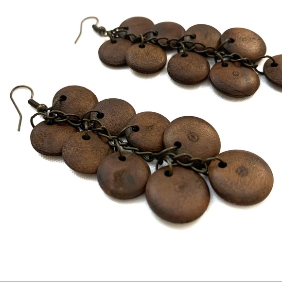 Faux wood dangle earrings, light weight - Picture 3 of 4